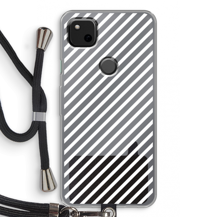 Strepen zwart-wit: Pixel 4a Transparant Hoesje met koord