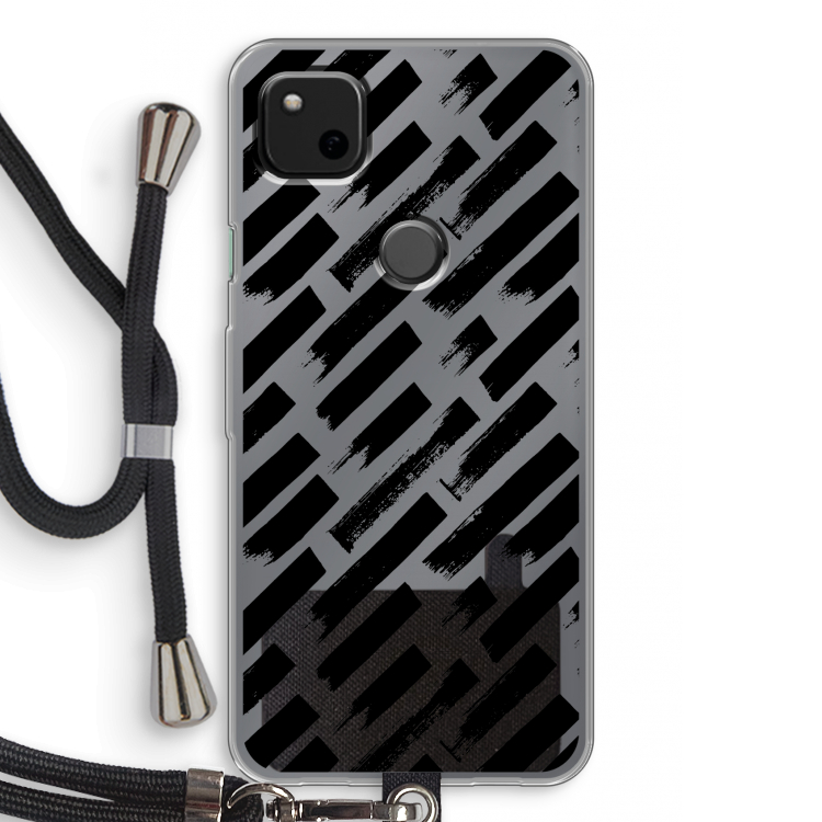 Zwarte vegen: Pixel 4a Transparant Hoesje met koord