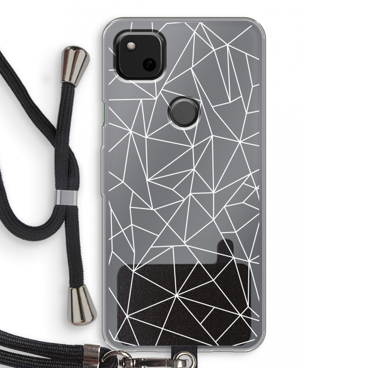 Geometrische lijnen wit: Pixel 4a Transparant Hoesje met koord