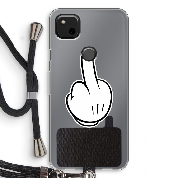 Middle finger white: Pixel 4a Transparant Hoesje met koord