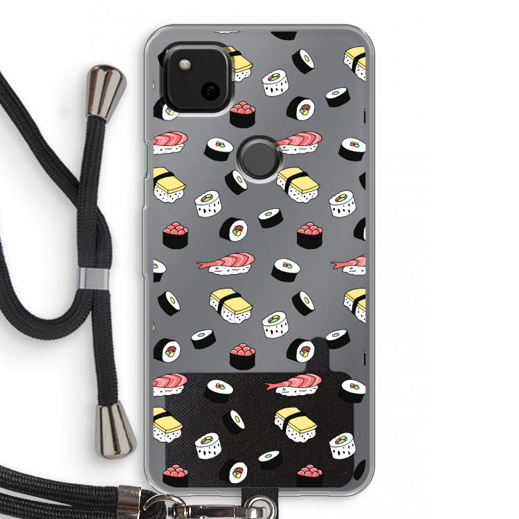 Sushi time: Pixel 4a Transparant Hoesje met koord