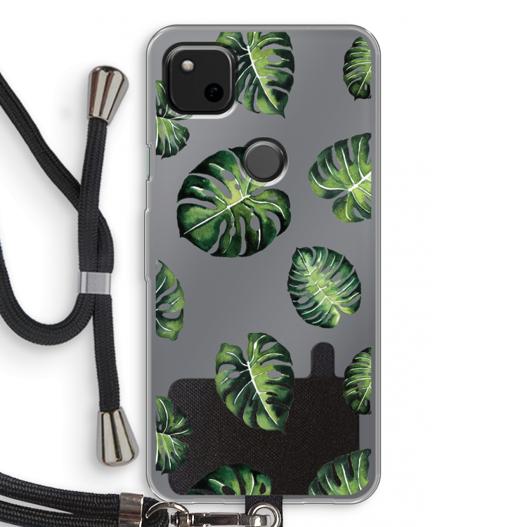 Tropische bladeren: Pixel 4a Transparant Hoesje met koord