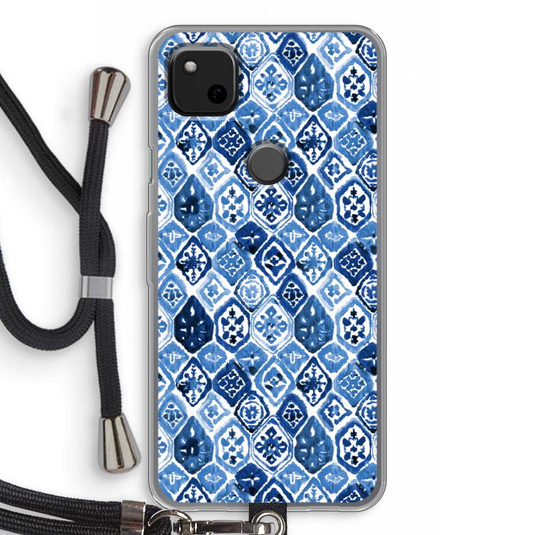 Blauw motief: Pixel 4a Transparant Hoesje met koord