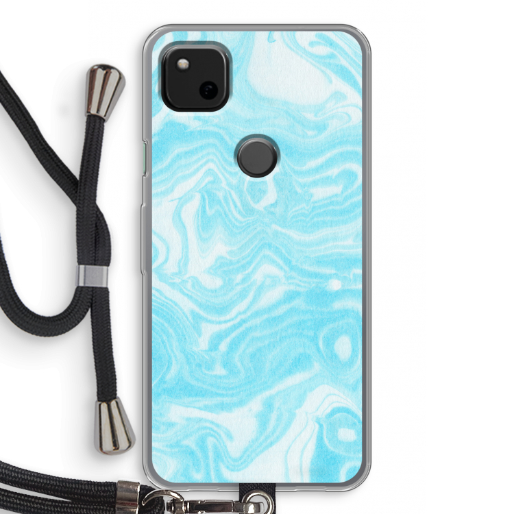 Waterverf blauw: Pixel 4a Transparant Hoesje met koord