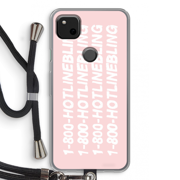 Hotline bling pink: Pixel 4a Transparant Hoesje met koord
