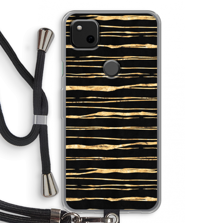 Gouden strepen: Pixel 4a Transparant Hoesje met koord