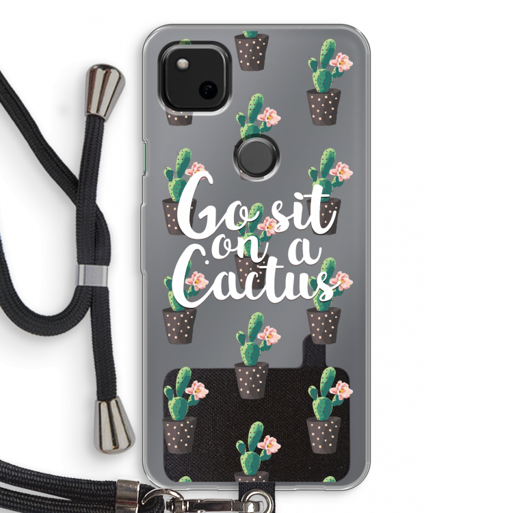 Cactus quote: Pixel 4a Transparant Hoesje met koord