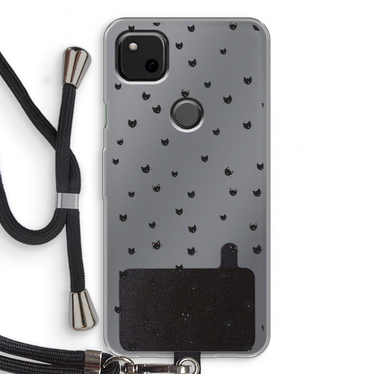 Kleine kattenkopjes: Pixel 4a Transparant Hoesje met koord
