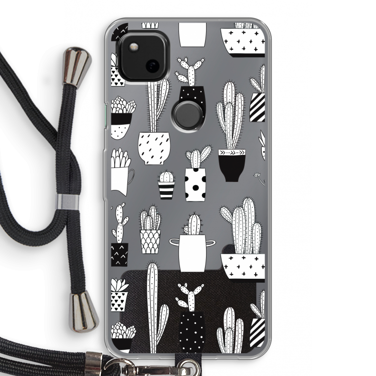 Cactusmotief: Pixel 4a Transparant Hoesje met koord