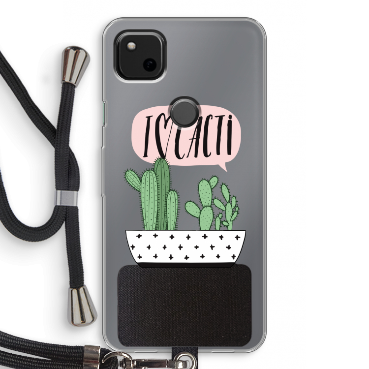 I love cacti: Pixel 4a Transparant Hoesje met koord