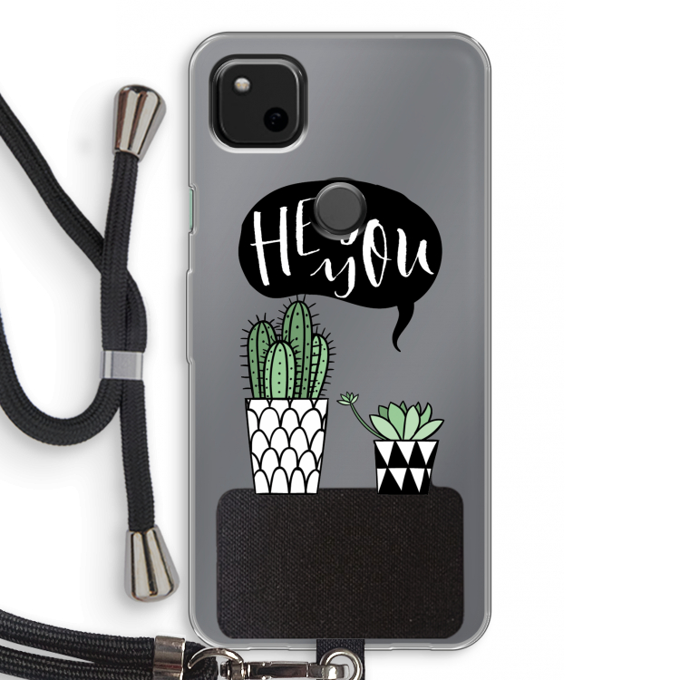 Hey you cactus: Pixel 4a Transparant Hoesje met koord