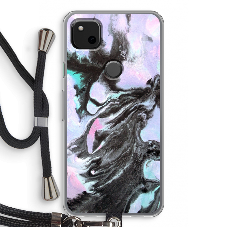 Pastel zwart: Pixel 4a Transparant Hoesje met koord