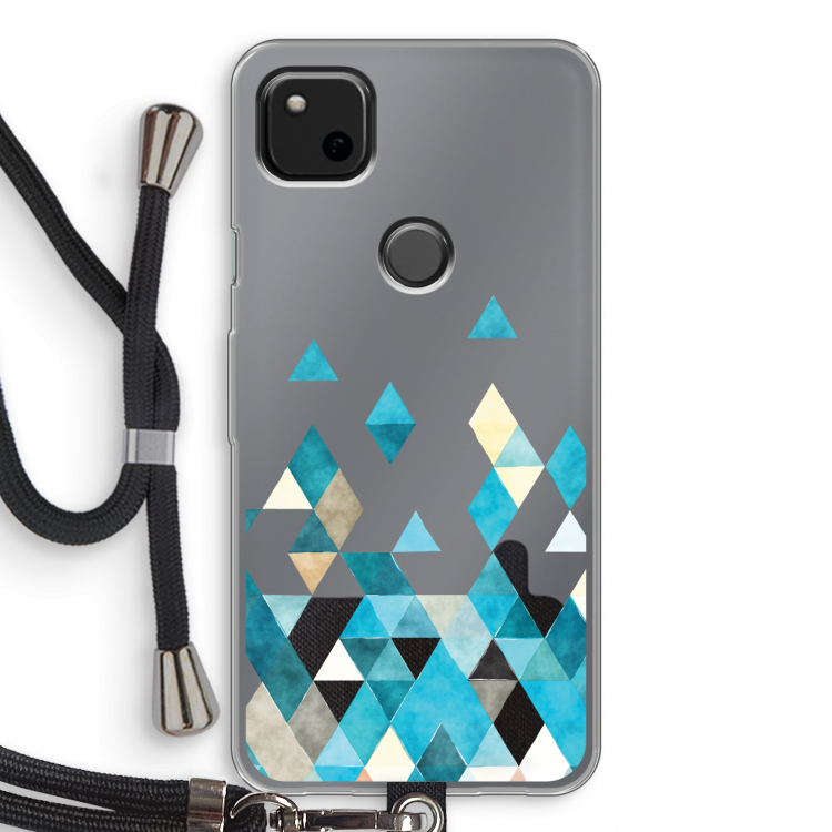 Gekleurde driehoekjes blauw: Pixel 4a Transparant Hoesje met koord