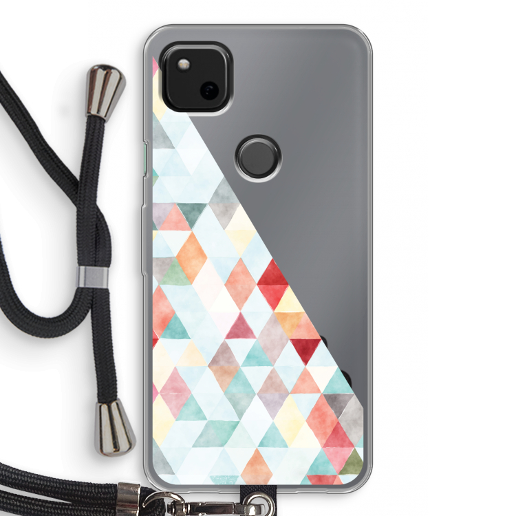 Gekleurde driehoekjes pastel: Pixel 4a Transparant Hoesje met koord