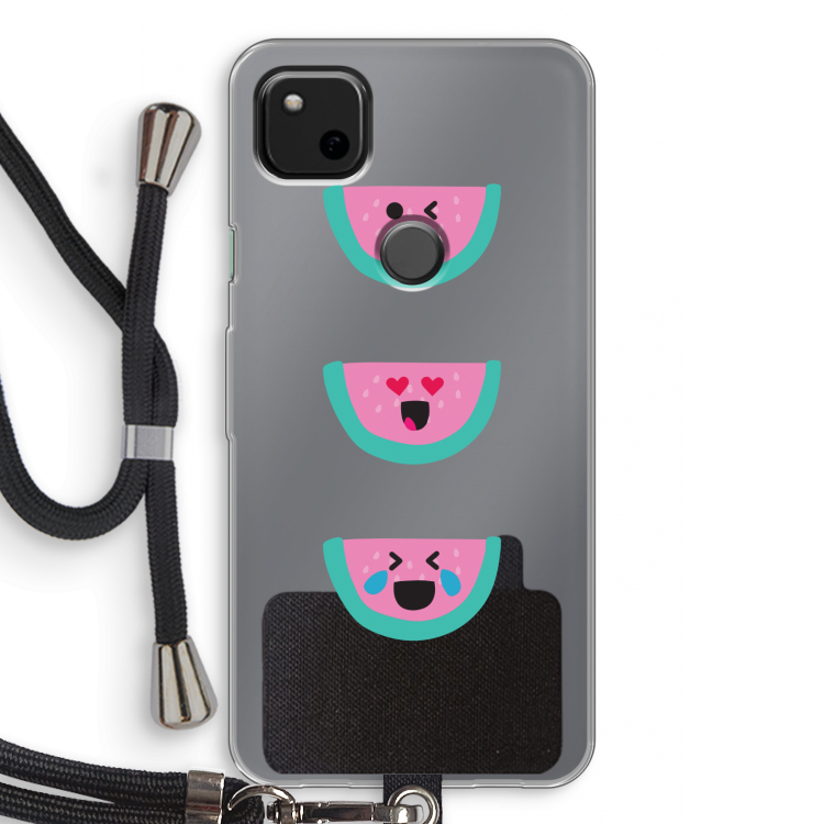 Smiley watermeloen: Pixel 4a Transparant Hoesje met koord