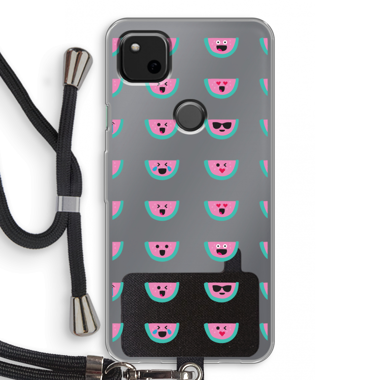 Smiley watermeloenprint: Pixel 4a Transparant Hoesje met koord