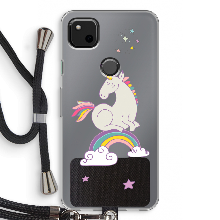 Regenboog eenhoorn: Pixel 4a Transparant Hoesje met koord