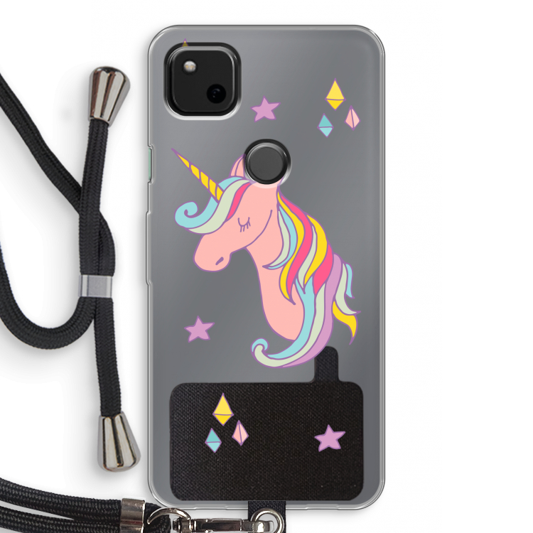 Roze eenhoorn: Pixel 4a Transparant Hoesje met koord