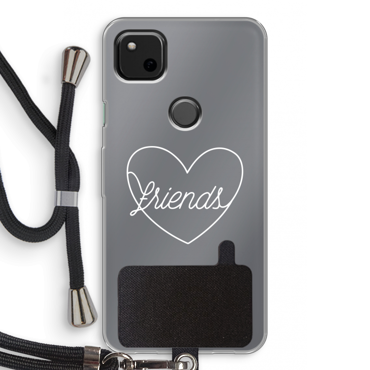 Friends heart pastel: Pixel 4a Transparant Hoesje met koord