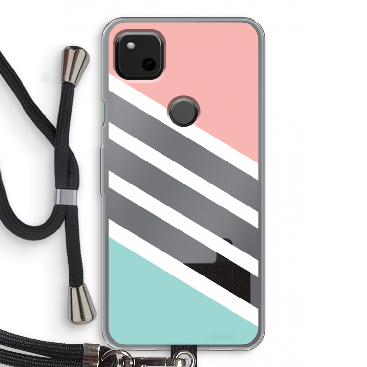 Strepen pastel: Pixel 4a Transparant Hoesje met koord