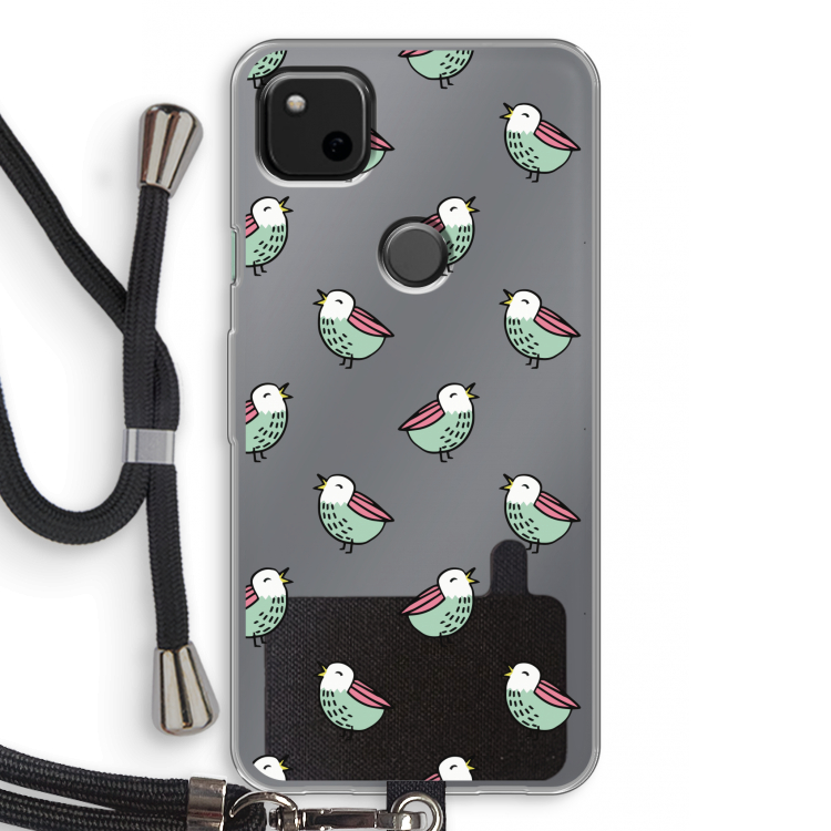 Vogeltjes: Pixel 4a Transparant Hoesje met koord