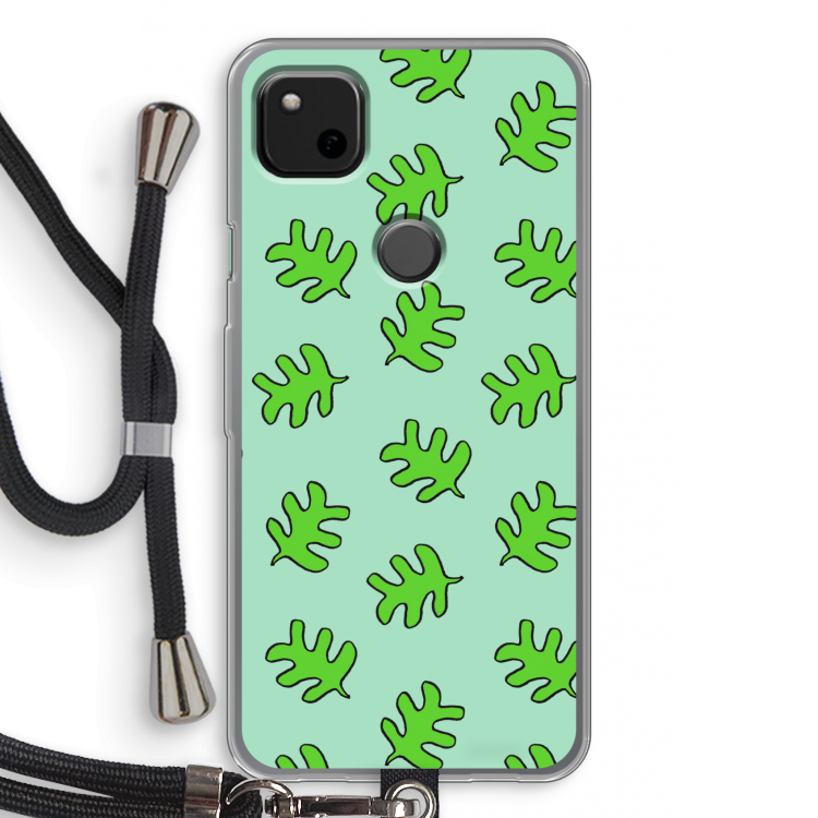 Groene blaadjes: Pixel 4a Transparant Hoesje met koord