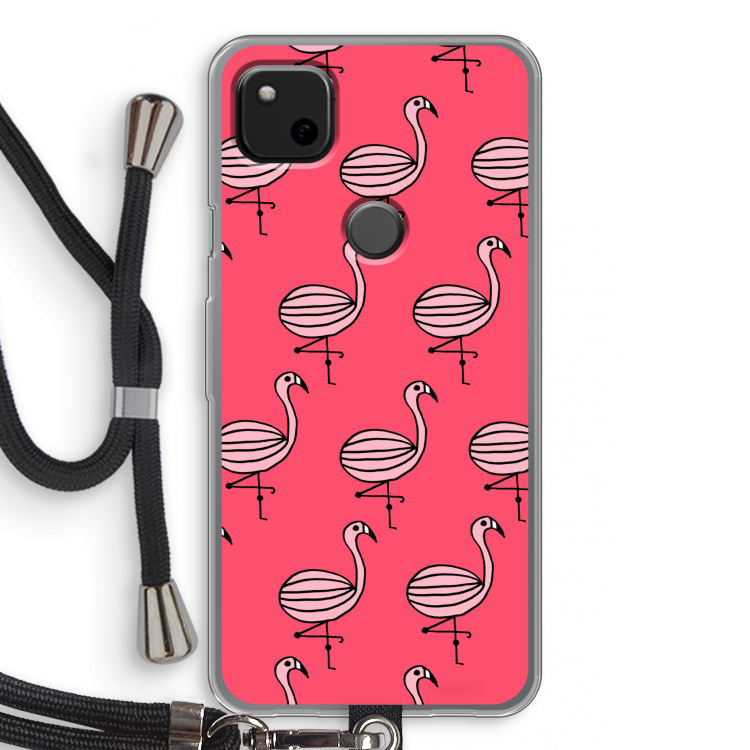Flamingo: Pixel 4a Transparant Hoesje met koord