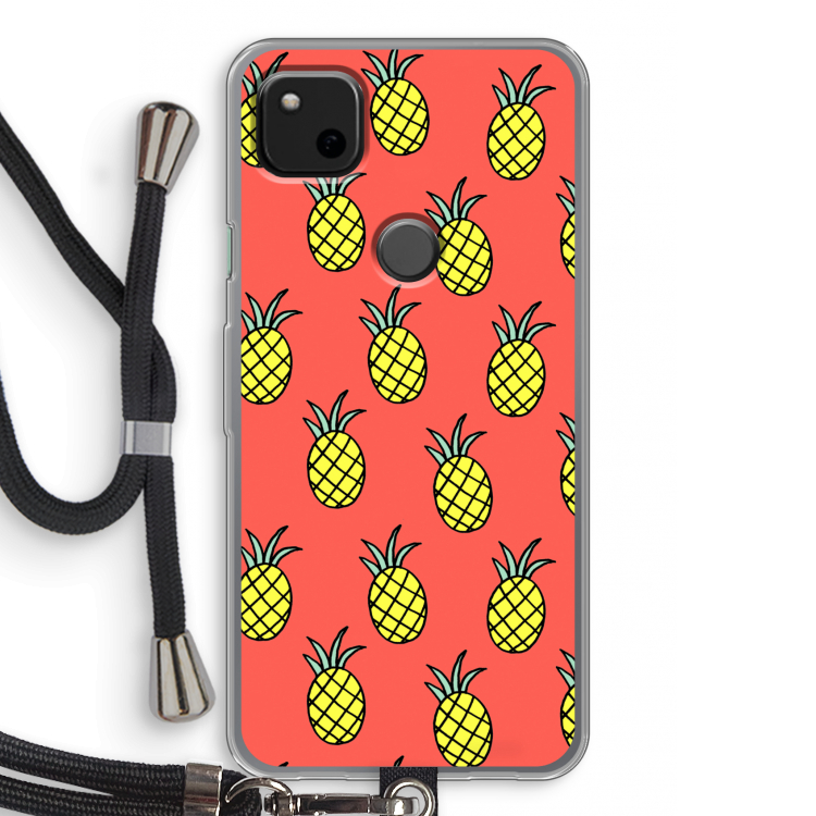 Ananas: Pixel 4a Transparant Hoesje met koord