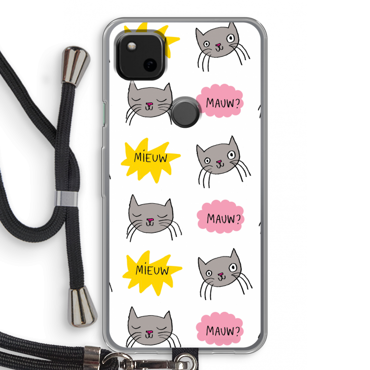 Meow: Pixel 4a Transparant Hoesje met koord