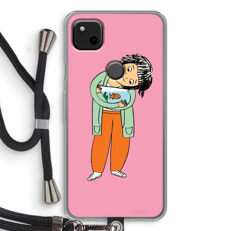 Visknuffel: Pixel 4a Transparant Hoesje met koord