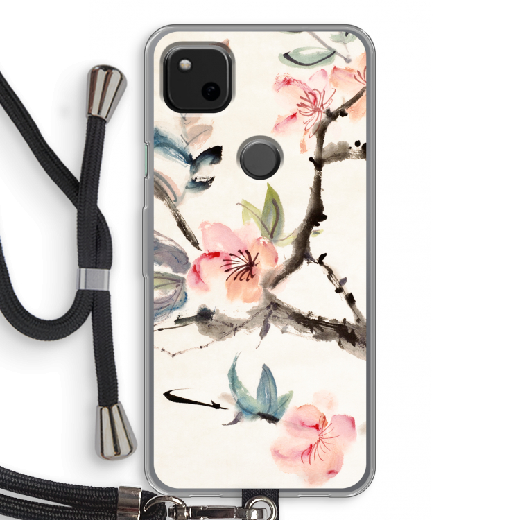 Japanse bloemen: Pixel 4a Transparant Hoesje met koord