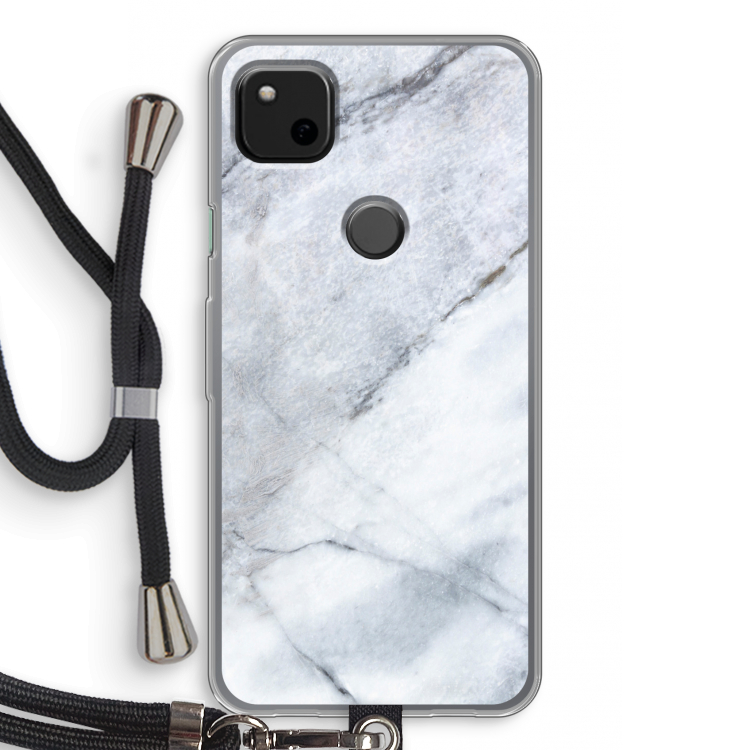 Witte marmer: Pixel 4a Transparant Hoesje met koord