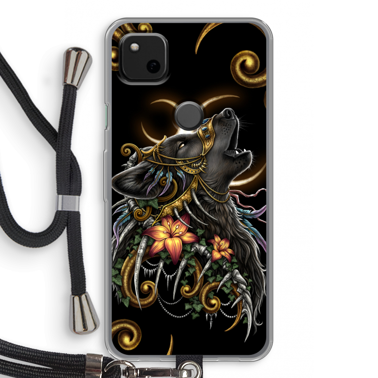 Huilende Wolf: Pixel 4a Transparant Hoesje met koord
