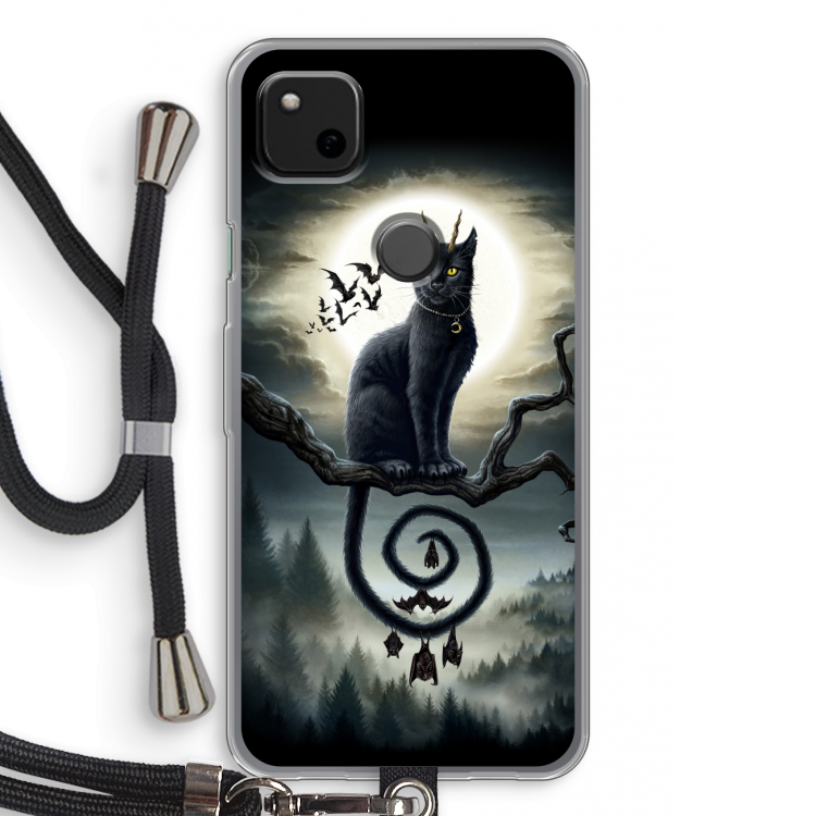 Moonlight Companions: Pixel 4a Transparant Hoesje met koord