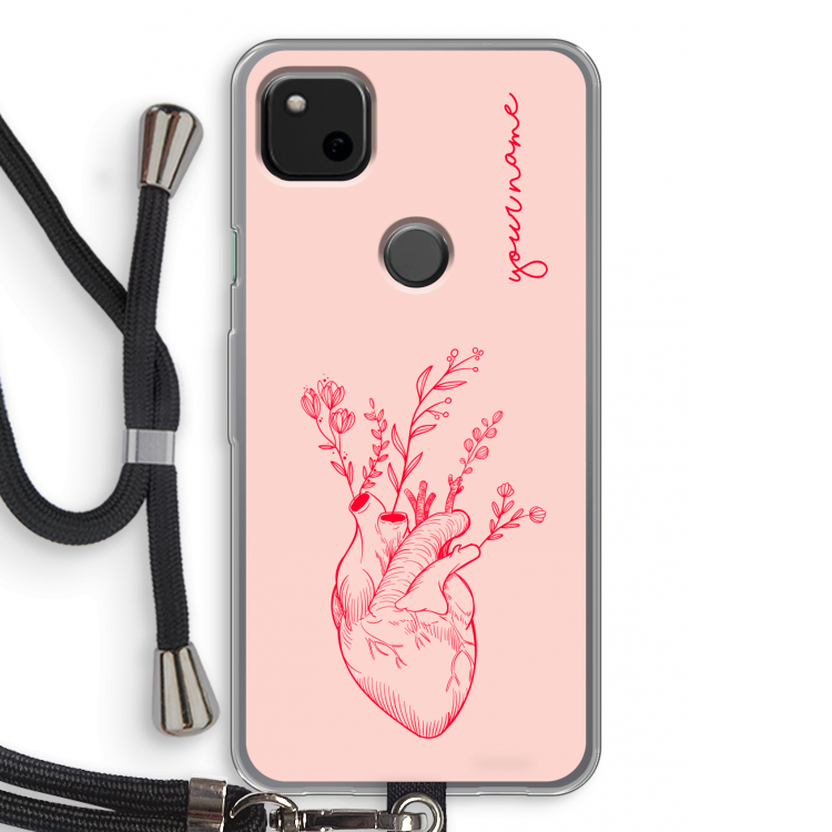 Blooming Heart: Pixel 4a Transparant Hoesje met koord