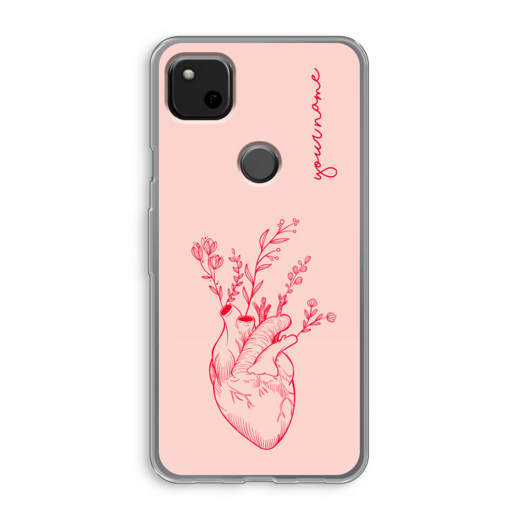 Blooming Heart: Google Pixel 4a Transparant Hoesje