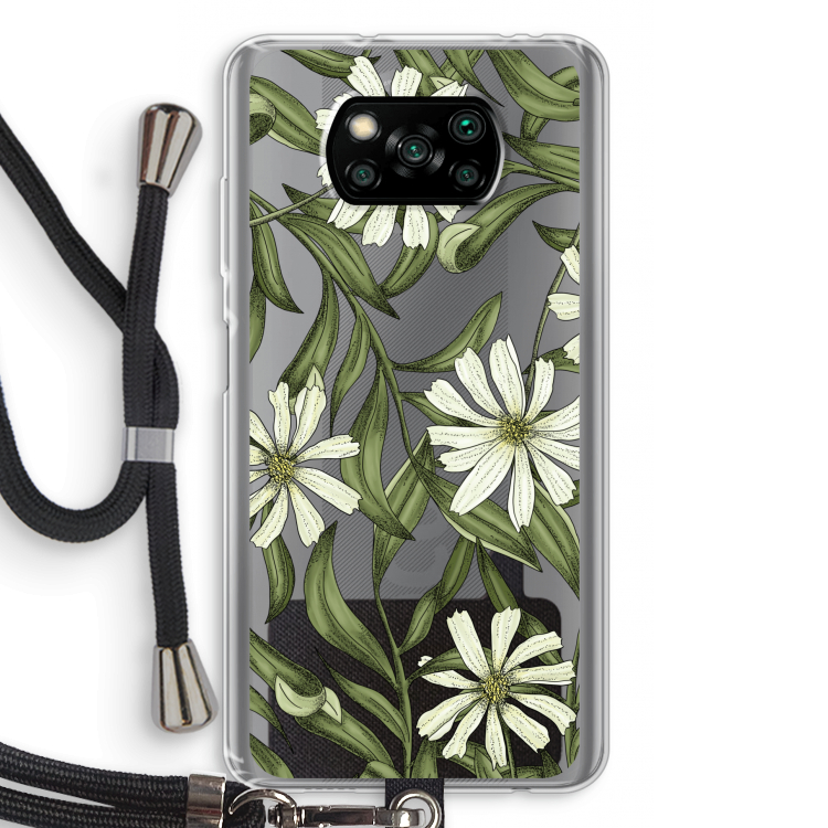 Wit bloemenpatroon: Xiaomi Poco X3 NFC Transparant Hoesje met koord