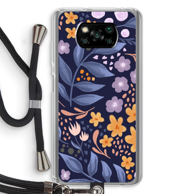 Flowers with blue leaves: Xiaomi Poco X3 NFC Transparant Hoesje met koord