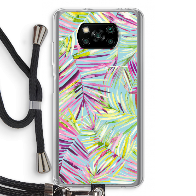 Tropical Palms Blue: Xiaomi Poco X3 NFC Transparant Hoesje met koord