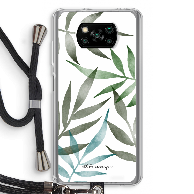 Tropical watercolor leaves: Xiaomi Poco X3 NFC Transparant Hoesje met koord