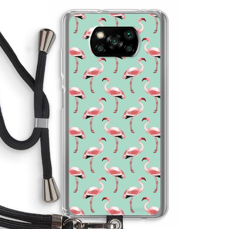 Flamingoprint groen: Xiaomi Poco X3 NFC Transparant Hoesje met koord