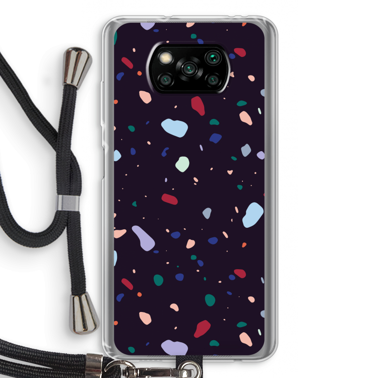 Dark Rounded Terrazzo: Xiaomi Poco X3 NFC Transparant Hoesje met koord