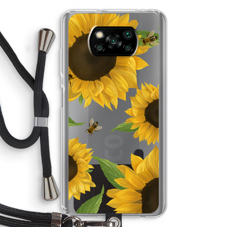 Sunflower and bees: Xiaomi Poco X3 NFC Transparant Hoesje met koord