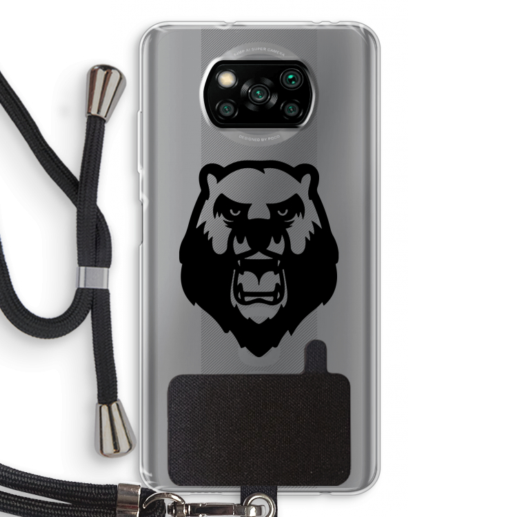 Angry Bear (black): Xiaomi Poco X3 NFC Transparant Hoesje met koord