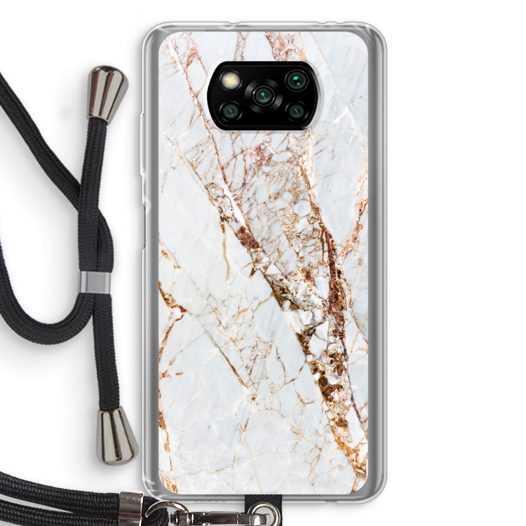 Goud marmer: Xiaomi Poco X3 NFC Transparant Hoesje met koord