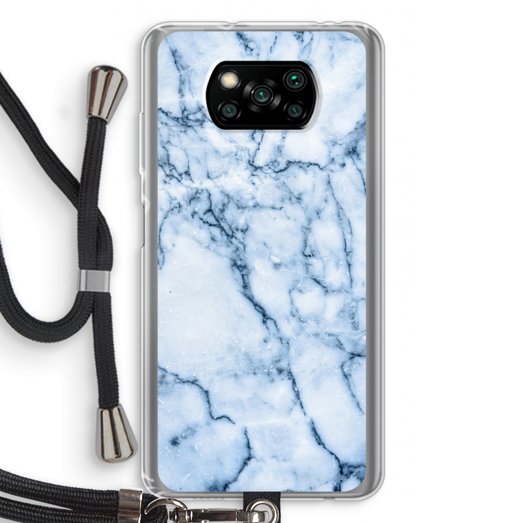 Blauw marmer: Xiaomi Poco X3 NFC Transparant Hoesje met koord
