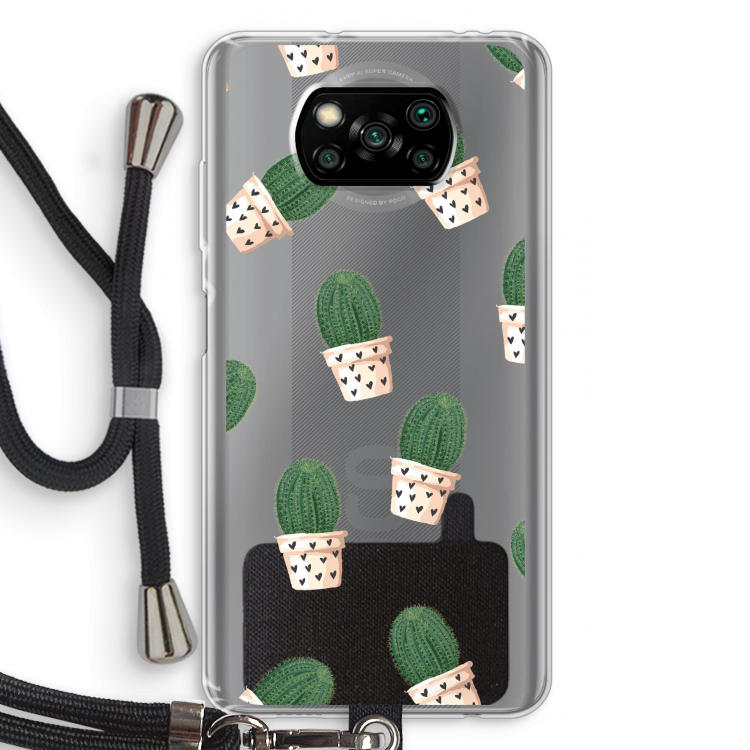 Cactusprint roze: Xiaomi Poco X3 NFC Transparant Hoesje met koord