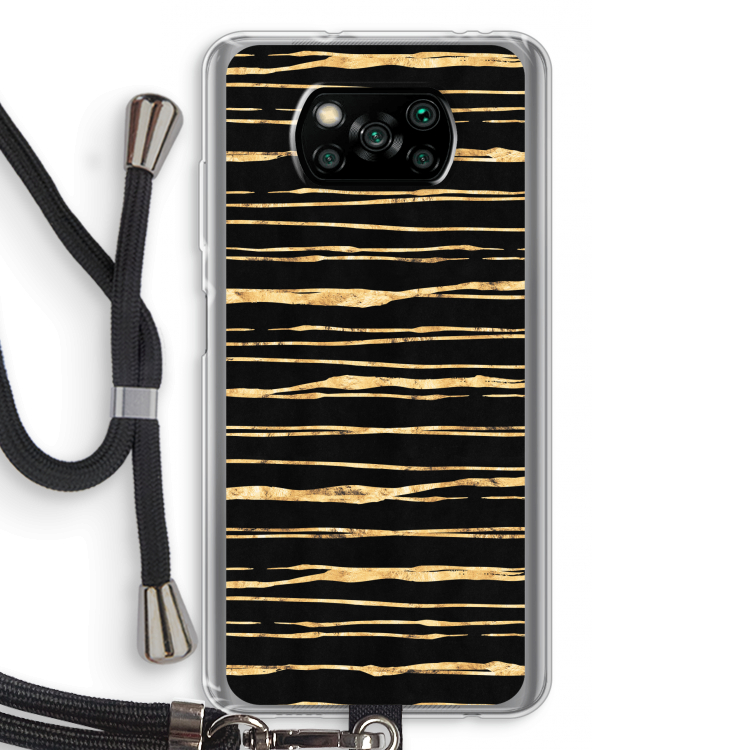 Gouden strepen: Xiaomi Poco X3 NFC Transparant Hoesje met koord