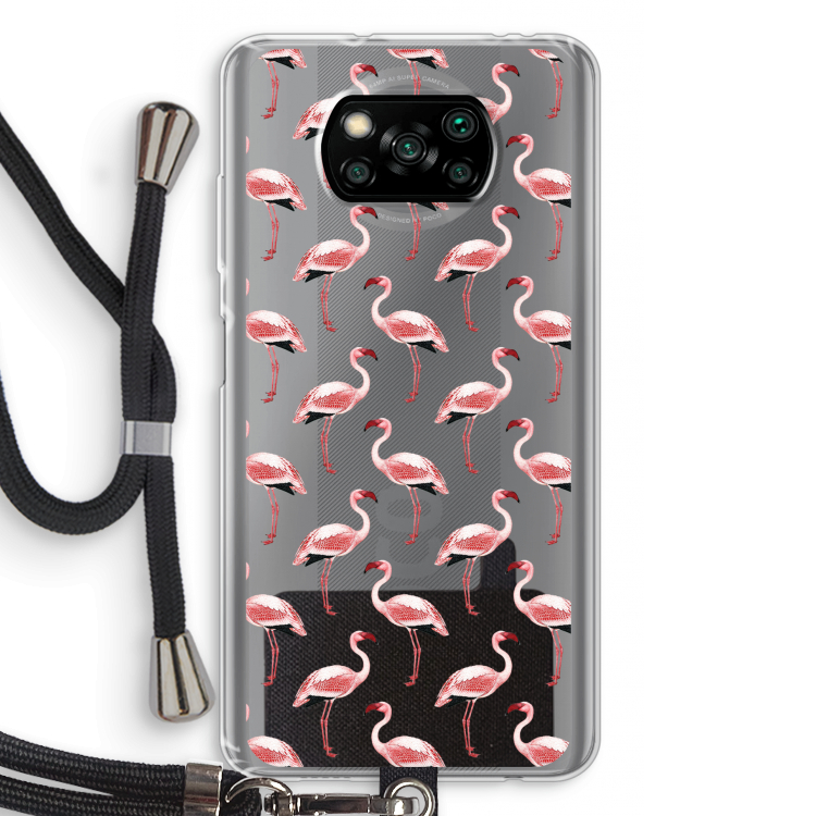 Flamingoprint groen: Xiaomi Poco X3 NFC Transparant Hoesje met koord
