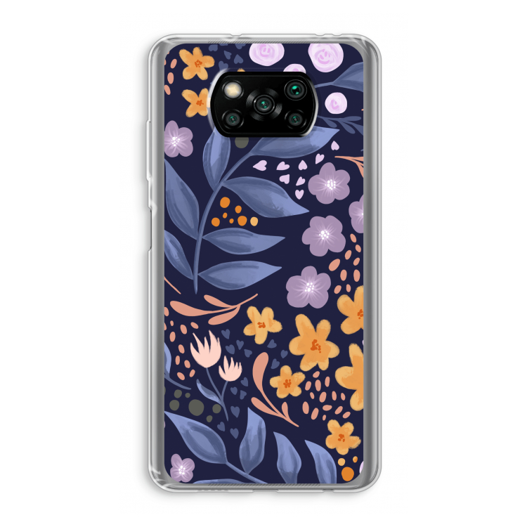 Flowers with blue leaves: Xiaomi Poco X3 Pro Transparant Hoesje